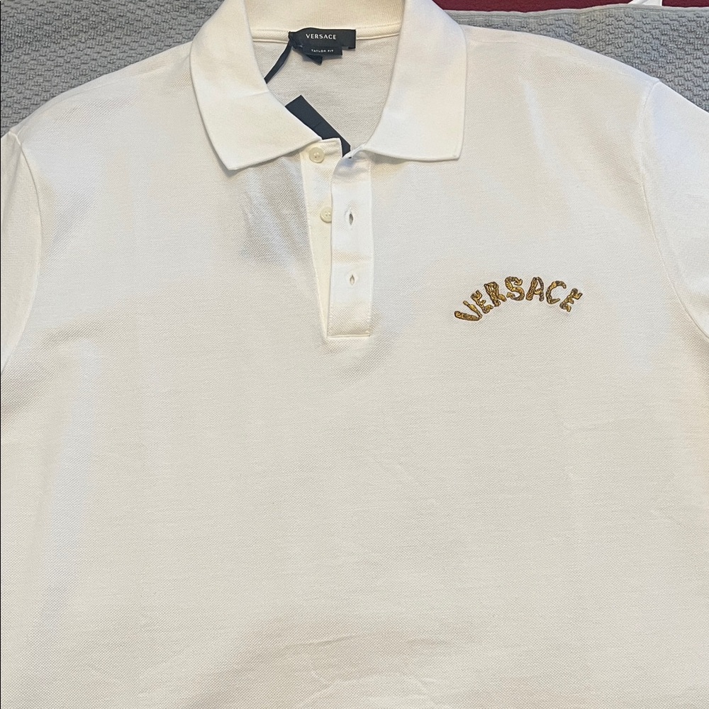 Versace White and Gold Polo Shirt for Men